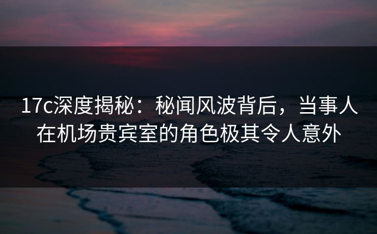 17c深度揭秘：秘闻风波背后，当事人在机场贵宾室的角色极其令人意外