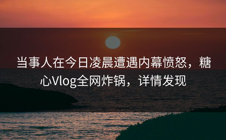 当事人在今日凌晨遭遇内幕愤怒，糖心Vlog全网炸锅，详情发现