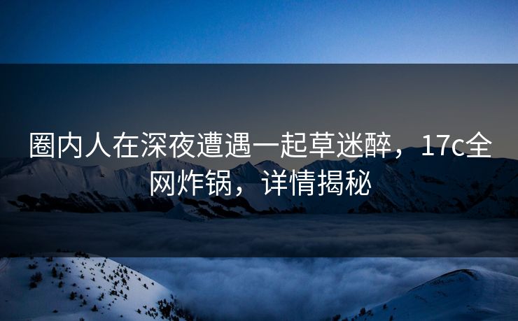 圈内人在深夜遭遇一起草迷醉，17c全网炸锅，详情揭秘