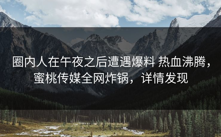 圈内人在午夜之后遭遇爆料 热血沸腾，蜜桃传媒全网炸锅，详情发现